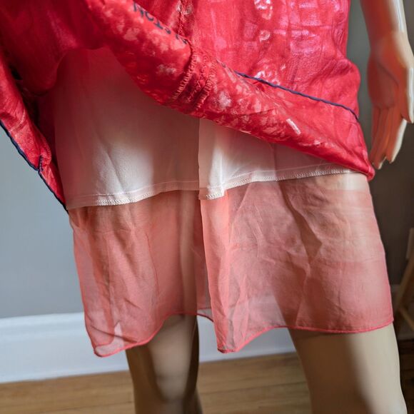 Vintage Launch by Susan Young Halston Print Mini Dress Silk Bow Pink Coquette L - Picture 14 of 16